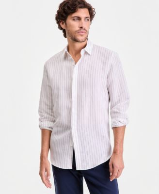 Men's Long-Sleeve Linen-Blend Striped Button-Up Shirt, Macy's Exclusive