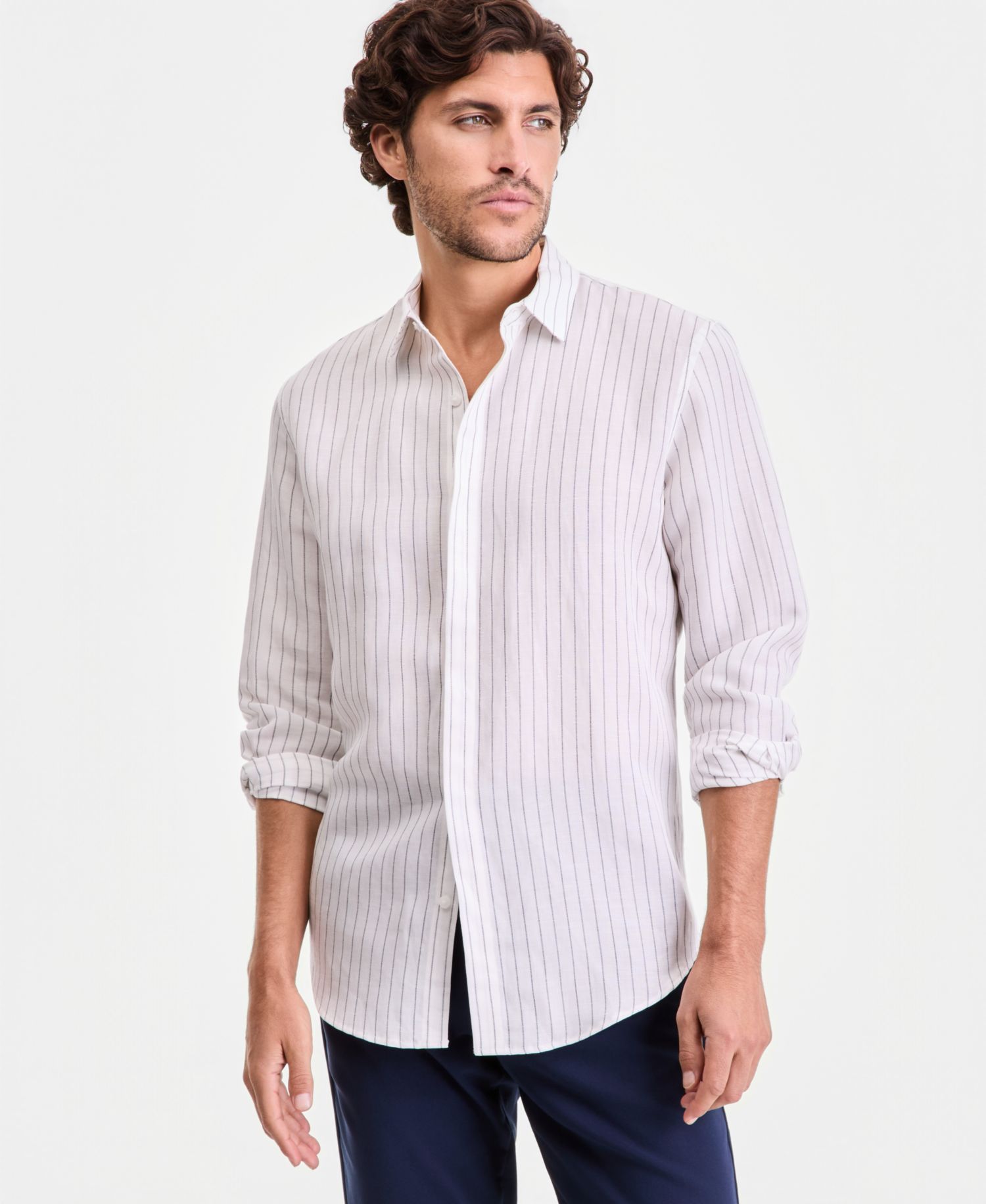 Men's Long-Sleeve Linen-Blend Striped Button-Up Shirt, Macy's Exclusive