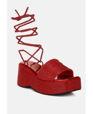 Womens Swifties Rhinestone Embellished Lace-Up Sandals