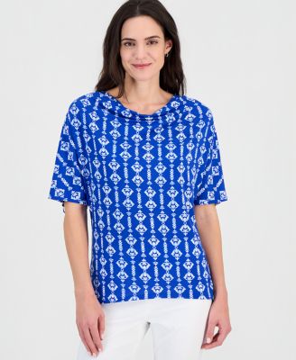 Women's Printed Cowl-Neck Knit Top