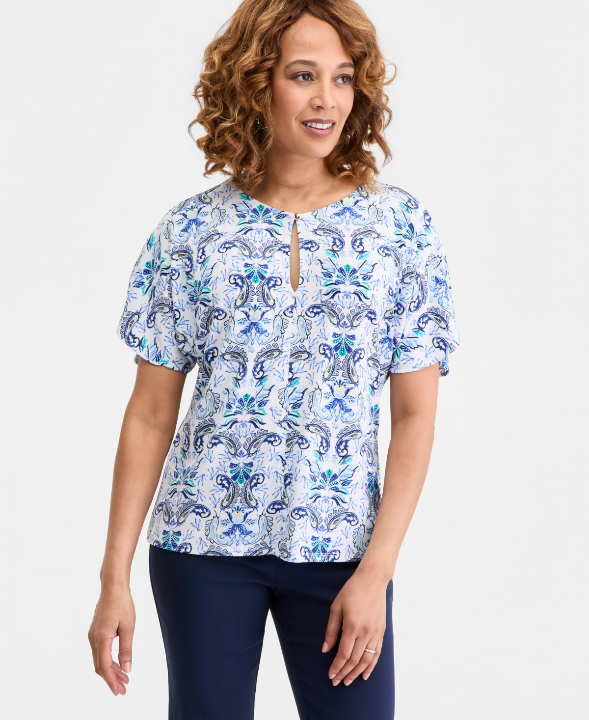 Jm Collection Women's Short Dolman Sleeve Printed Keyhole Knit Top, Macy's Exclusive