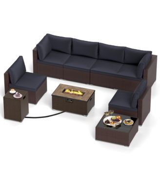 12 PCS Furniture Set w/ 32'' Fire Pit Table and Propane Tank Cover Outdoor