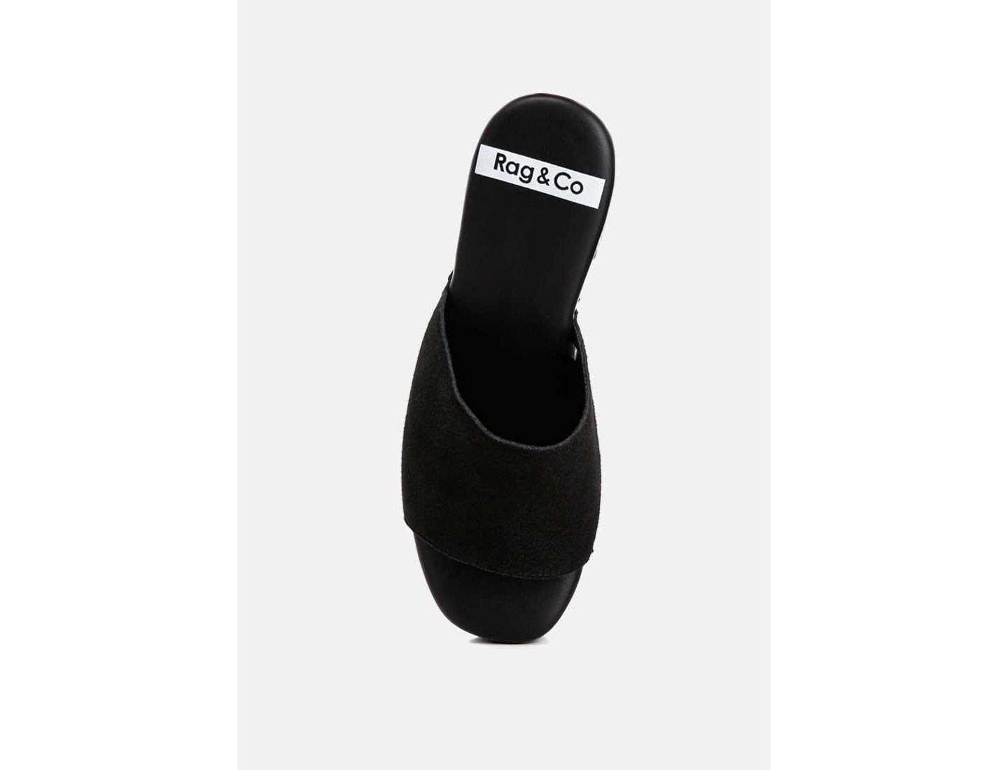 Женские сабо Rag & Co Cartera Soft Suede High Block Heel, цвет: Чёрный замшевый кожаный — фото 5