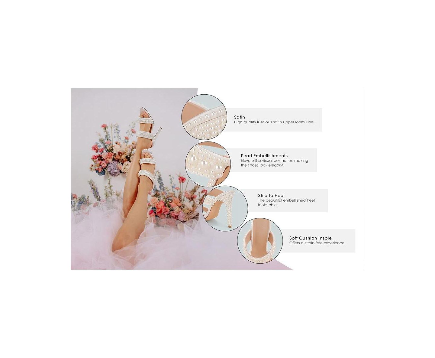 Женские туфли London Rag Ambrin Pearl Embellished Slip On Stiletto Heels, цвет: Белый атласный — фото 7
