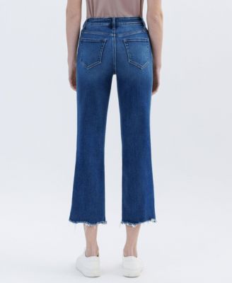 Women's High Rise Uneven Hem Crop Straight Jeans