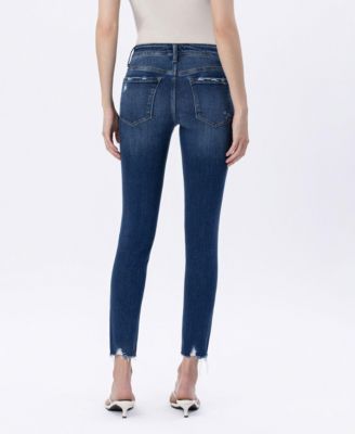 Women's Mid Rise Raw Distressed Hem Crop Skinny Jeans