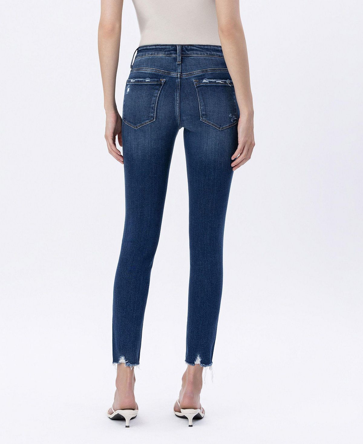 Vervet Women's Mid Rise Raw Distressed Hem Crop Skinny Jeans view 5 — MAYCSS fashion products