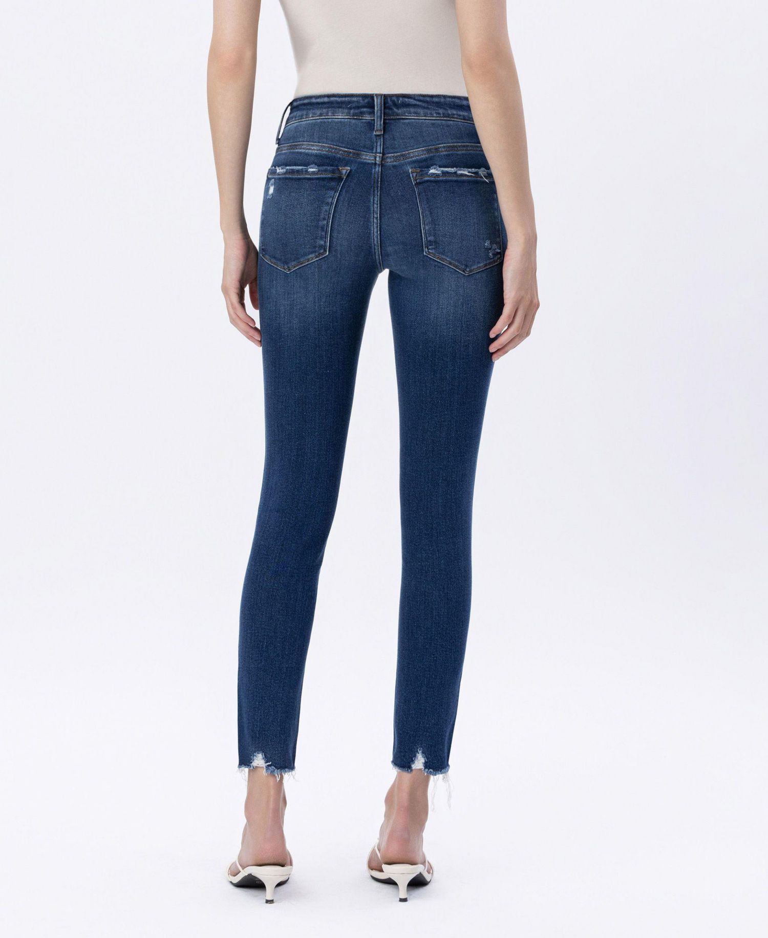 Women's Mid Rise Raw Distressed Hem Crop Skinny Jeans