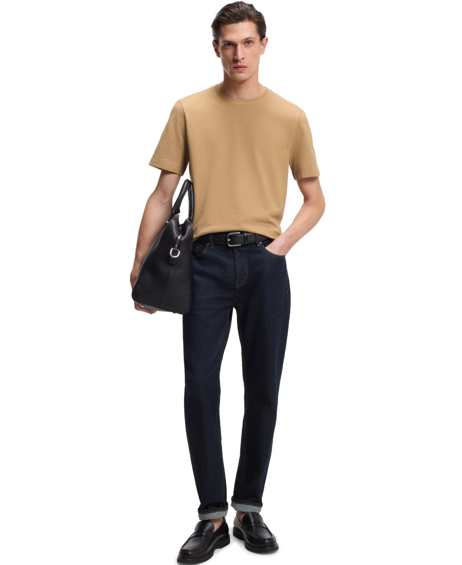 Men's Cotton-Blend Regular-Fit Bubble-Jacquard T-Shirt