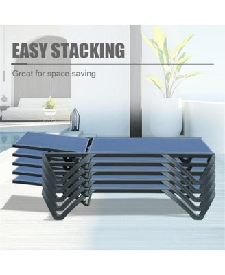 Outdoor Lounge Chair Set, Aluminum Plastic Patio Chaise Lounge with Side Table & 5 Position Adjustable Backrest & Wheels