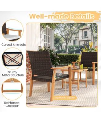 Patio PE Wicker 3-Piece Bistro Set with Acacia Wood Table
