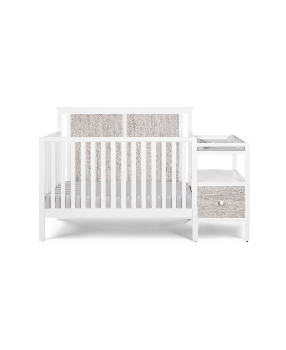 Flynama Rockport 4in1 Crib and Changer Combo Dual Tone Finish Space Saving Design with Storage Shelves for Baby Nursery