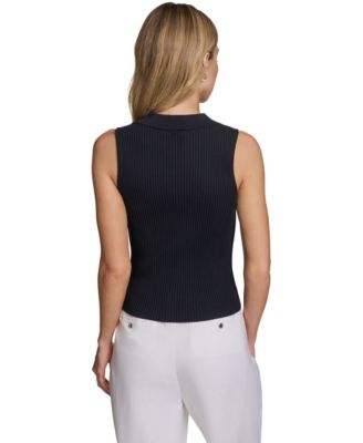 Women's Sleeveless Button-Front Collared Sweater
