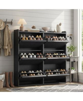 Shoe Cabinet with 6 Flip Drawers Narrow Cabinet with Adjustable and Removable Shelves Modern Wooden Shoe Organizer
