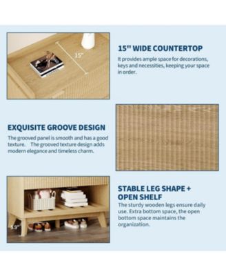 Fluted Shoe Storage Cabinet for Entryway with 2 Flip Drawers and Adjustable Shelves 48 inch Tall Freestanding Narrow Wood Shoe