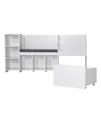 Wooden Kids Storage Bench with Bookshelf and Toy Box