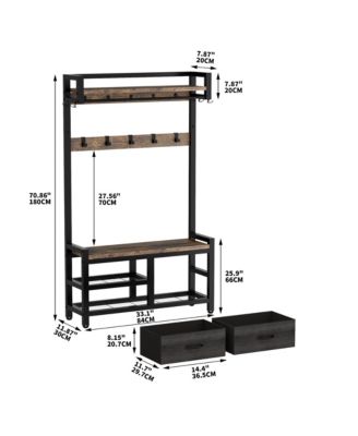 Entryway Coat Rack - 33.1" Hall Tree with 2 Movable Drawers, Shoe Storage, Garment Racks, 23 Hooks and Shelves for Hallways