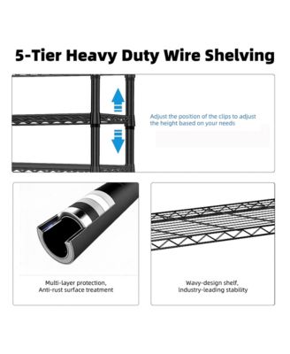 5-Tier Utility Shelving Unit, Heavy Duty Metal Wire Organizer Rack, 1250 lbs Capacity for Basement, Warehouse