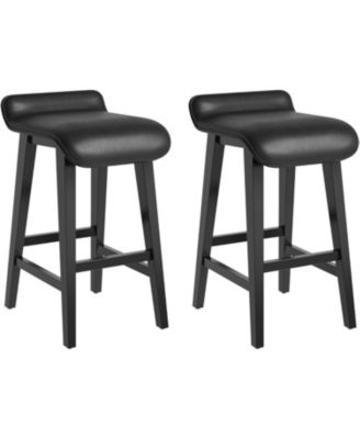Bar Stools Set of 2, Modern Upholstered Kitchen Stools with Low Back, Footrest & Wood Legs, Counter Height for Kitchen or Dining
