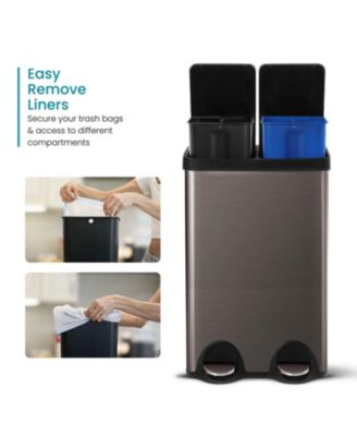 16 Gallon Dual Trash and Recycling Can with Removable Liners and Soft Close Lids, Stainless Steel