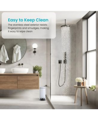 1.3 Gallon Slim Stainless Steel Trash Can with Reeded Pattern, Soft Close Lid and Removable Liner