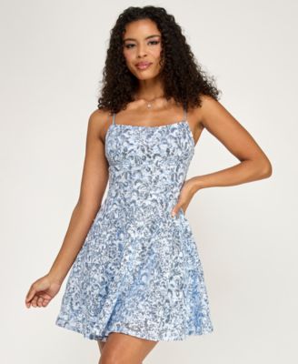 Juniors' Sequin Lace-Up Back Short Dress