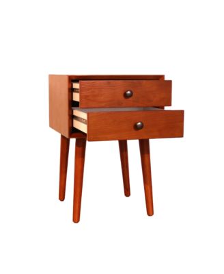 Mid Century Nightstand with Solid Wood Legs, Side End Table with 2 Drawers, Vintage Bedside Cabinet for Bedroom, Living Room