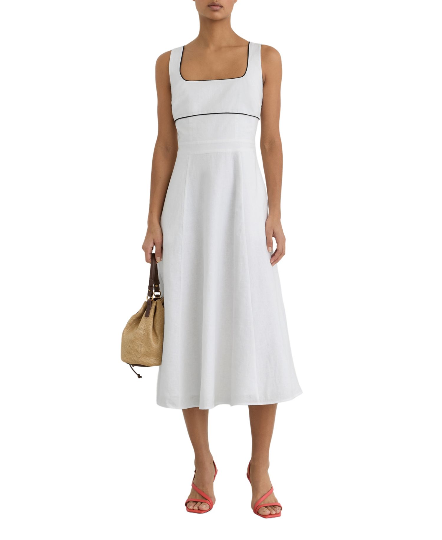 Women's Dorethea Linen Contrast-Trim Midi Dress