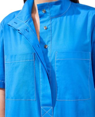 Women's Button-Front Stretch Poplin A-Line Dress