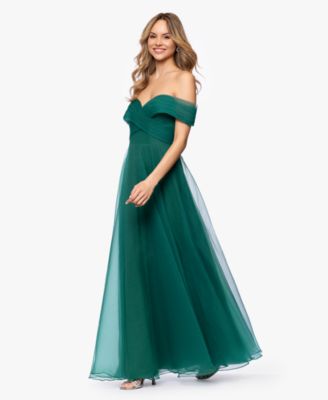 Petite Mesh Off-The-Shoulder Ball Gown