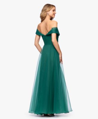 Petite Mesh Off-The-Shoulder Ball Gown