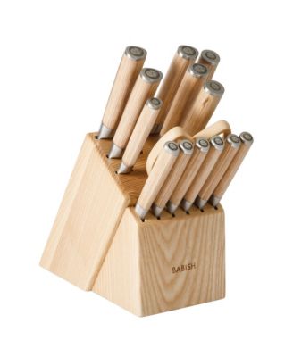 High-Carbon 1.4116 German Steel 15 Piece Full Tang Forged Cutlery Kitchen Knife Block Set - Light Pakka Wood Handle