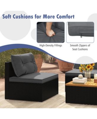 Set Of 5 Outdoor Furniture Set w/ Seat and Back Cushions Acacia Wood Tabletop