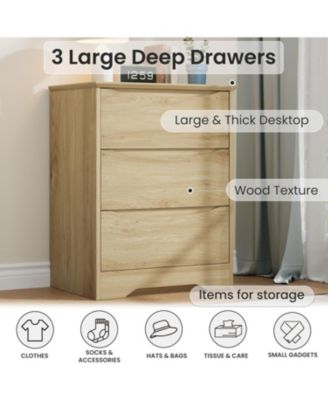 Wooden Dresser with 3 Drawers, Tall Modern Closet with Deep Storage, Large Chest of Drawers with Wide Top, Long Storage Dresser for Bedroom
