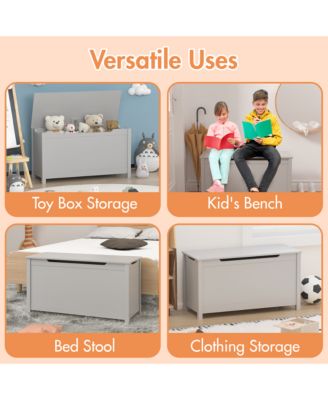 Kids Toy Chest, Wooden Toy Box Storage Organizer, Bench with Safety Hinged Lid  for Playroom, Nursery