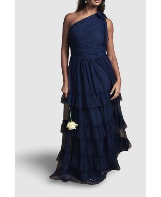 Women's Pleated One Shoulder Tiered Maxi Dress