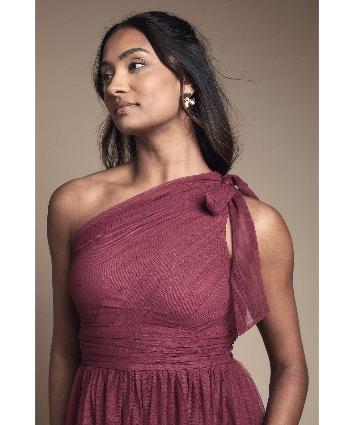 Women's Pleated One Shoulder Tiered Maxi Dress
