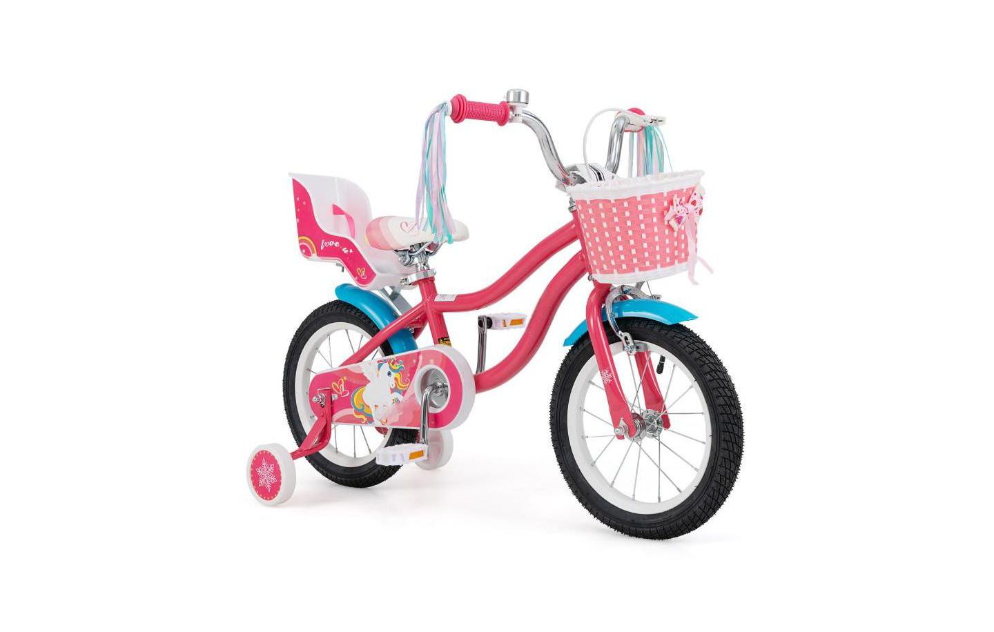 Детская игрушка HONGGE 14 Inch Girls Bike with Doll Seat and Training Wheels, Ages 3-5, цвет: Розовый — фото 1