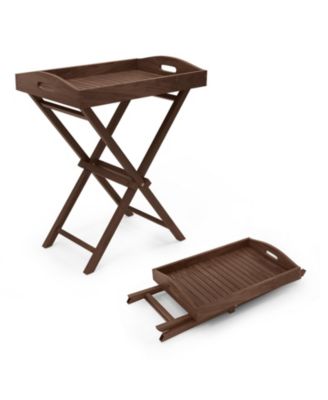 Solid Teak Wood Tray Table with Removable Top for Patio and Garden