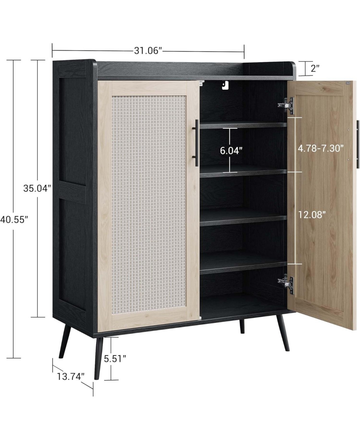 gaomon Rattan Shoe Cabinet, 5-Tier Shoe Storage Cabinet with Doors