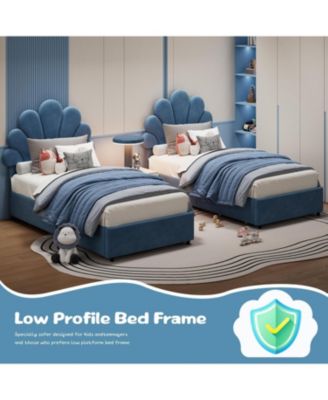 Bed Frame for Kids - with Adjustable Headboard Upholstered Princess Velvet Platform Bed, 2 Storage Drawers, Solid Wood Slat Support