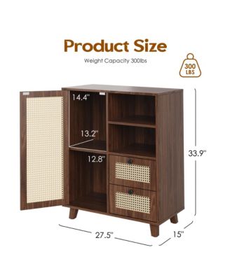 Rattan Buffet Cabinet, Kitchen Sideboard with 2 Drawers for Living Room, Dining Room, Entryway (Walnut)