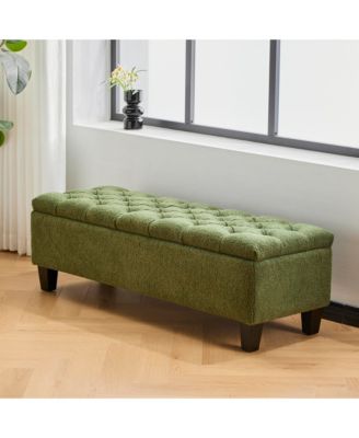 Ottoman Bench with Storage - Boucle Upholstered Ottoman, End of Bed Bench with Wood Legs for Bedroom, Entryway, Window (Green)