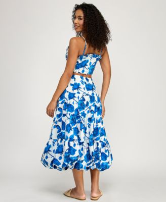 Juniors' Floral Square Neck Top and Midi Skirt, 2-Piece Set