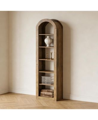 6-Tier Bookshelf - Tall Arched Bookcase, Wooden Display Shelf Rack, Open Shelving Unit for Home Office, Living Room (Brown)