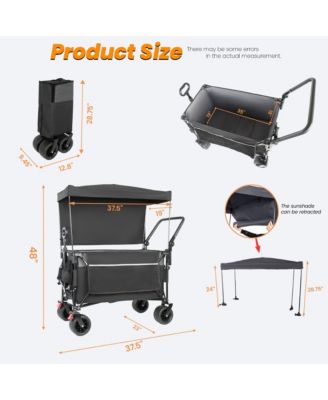 Folding Wagon Cart - Multi-Functional Push-Pull Carts with Canopy, Rotating Handle, All-Terrain Wheels, 480lbs Capacity for Transport, Gray