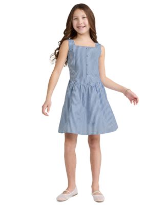 Girls' Faux Button Square Neck Mini Dress