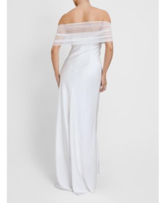 Women's Bardot Detail Beaded Satin Midaxi Dress