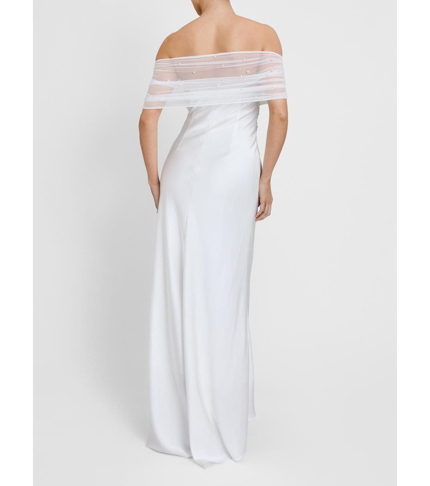 Women's Bardot Detail Beaded Satin Midaxi Dress