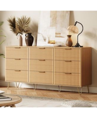 9 Drawer Wide Wood Dresser, Clothes Storage Organizer & TV Stand for Bedroom, Living Room